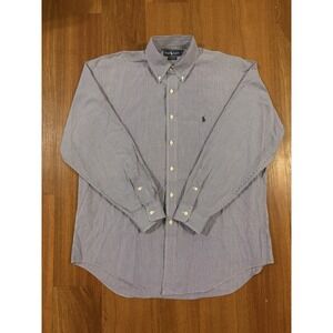 Ralph Lauren Shirt‎ Mens 16.5 34/35 Blue White Plaid Yarmouth Button Down Cotton